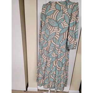 NIC+ZOE NZT Womens Tiered Midi Dress Turquoise Tan Abstract Leaf Print Large